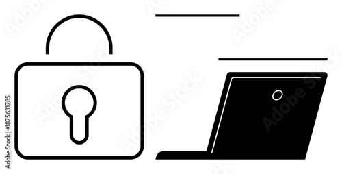 Cybersecurity, data protection, online privacy, computer security, access control, technology. Lock symbol and laptop icon. Cybersecurity and data protection concept visually