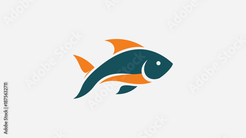 Stylized Fish Illustration with Orange Fins and Dark Blue Body.
