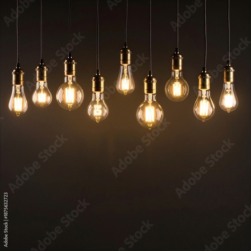 A cluster of vintage-style light bulbs dangles from a rustic ceiling, casting a warm, inviting glow that enhances the cozy atmosphere of the room.