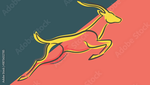 Stylized Illustration of a Leaping Springbok with Dynamic Lines.