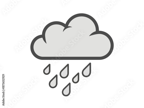 Simple Cloud Raining Water Droplets Icon Graphic.