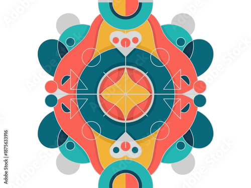 Vibrant Kaleidoscope Pattern with Geometric Shapes and Symmetrical Design Elements