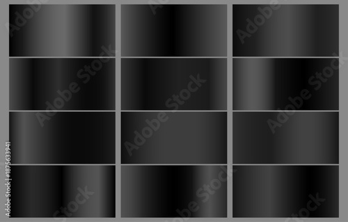 Mega collection of black gradients for backgrounds, cover, frame, ribbon, banner, coin, label, flyer, card.