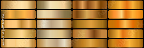 Orange gradients set. Collection of orange rectangles. bronze metal palette.