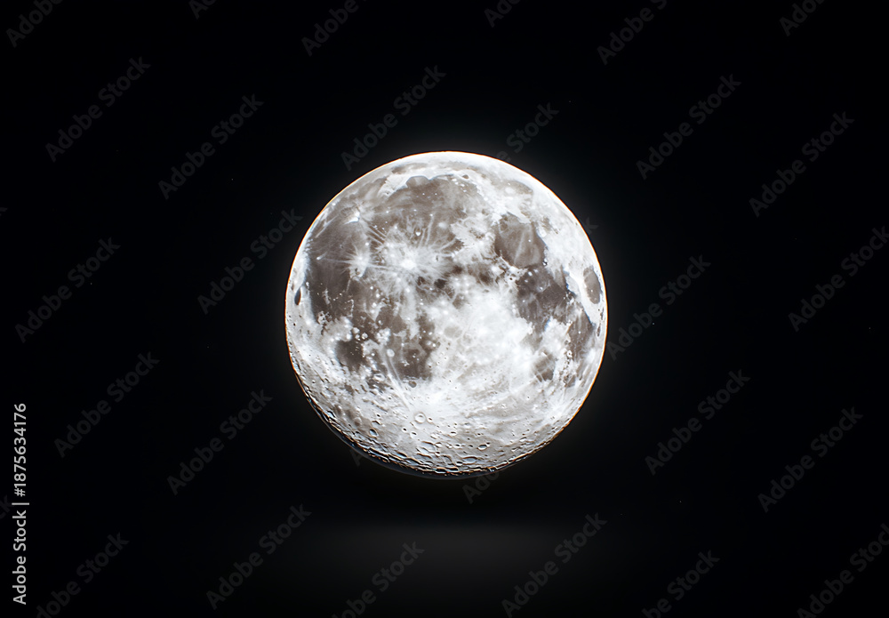 Fototapeta premium Full moon in night sky, glowing brightly against black background, creating serene and captivating atmosphere