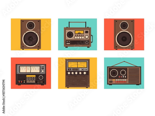 Vintage Audio Equipment Collection: Retro Radios Speakers and Receivers.