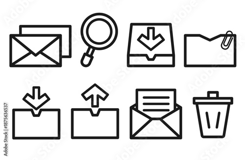 メール管理や整理を表す線画アイコンセット