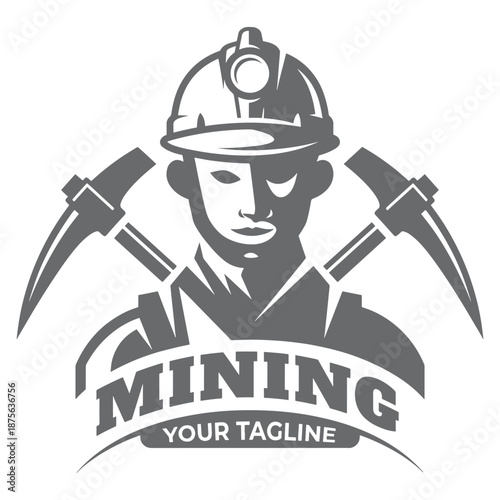 Mining industry worker with pickaxe and lamp