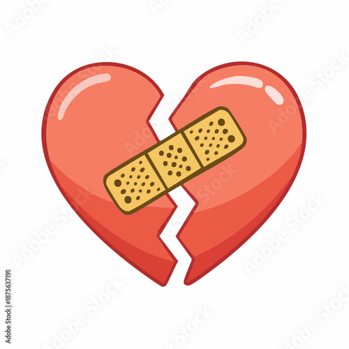 Healing a Broken Heart: An emotive depiction of a fractured heart, tenderly mended with a bandage, symbolizes emotional repair, resilience, and the process of overcoming pain.
