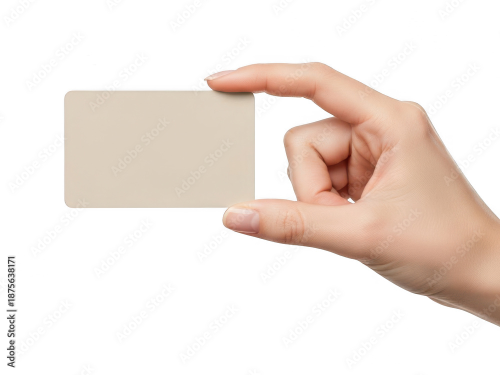 Obraz premium Hand holding business card isolated on transparent background