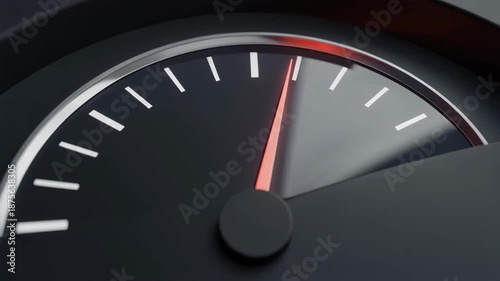 Angled view of glowing white car speed meter at night