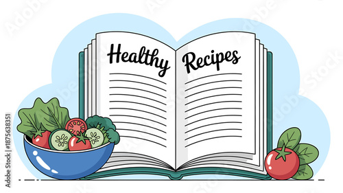 Healthy Recipes Book with Fresh Vegetable Salad