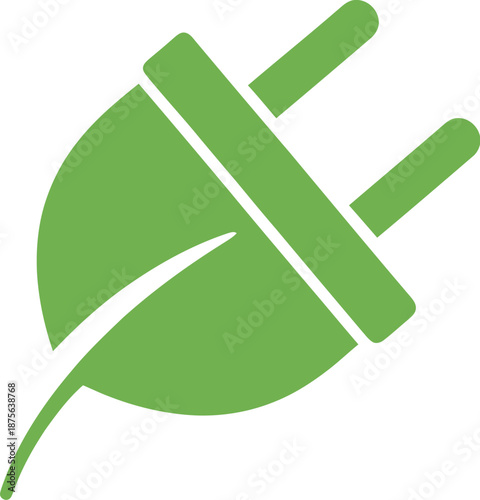 Eco-friendly electrical plug with green leaf symbolizing sustainable energy and environmentally conscious technology