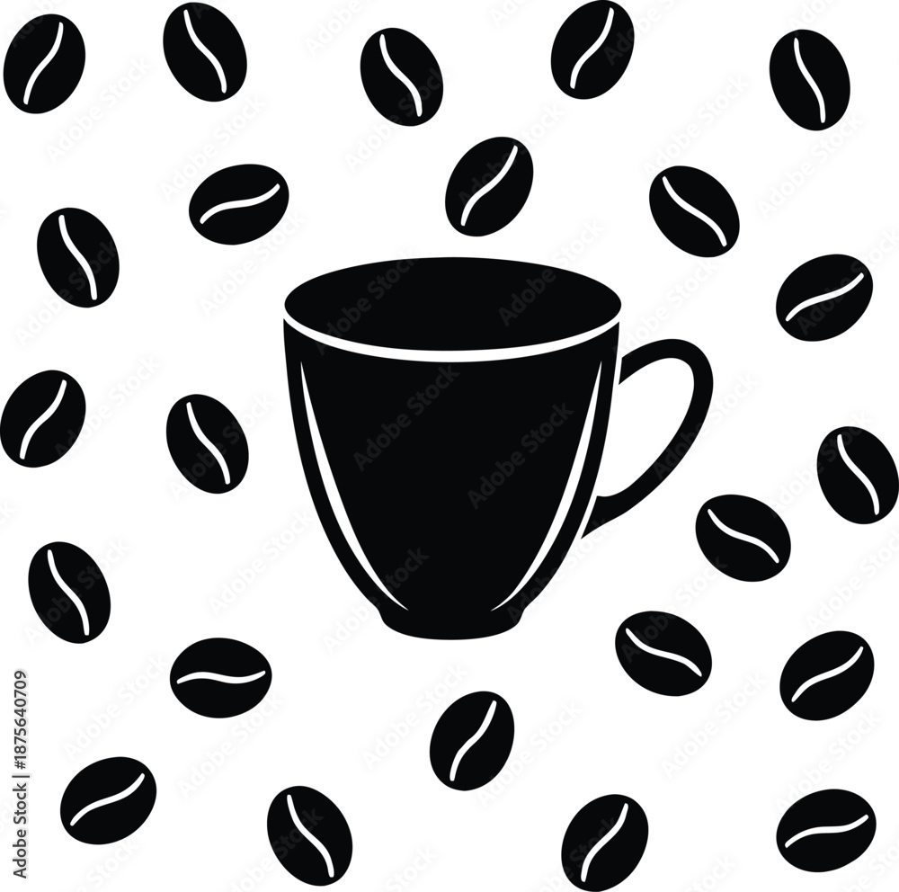 Obraz premium Coffee cup beans pattern silhouette