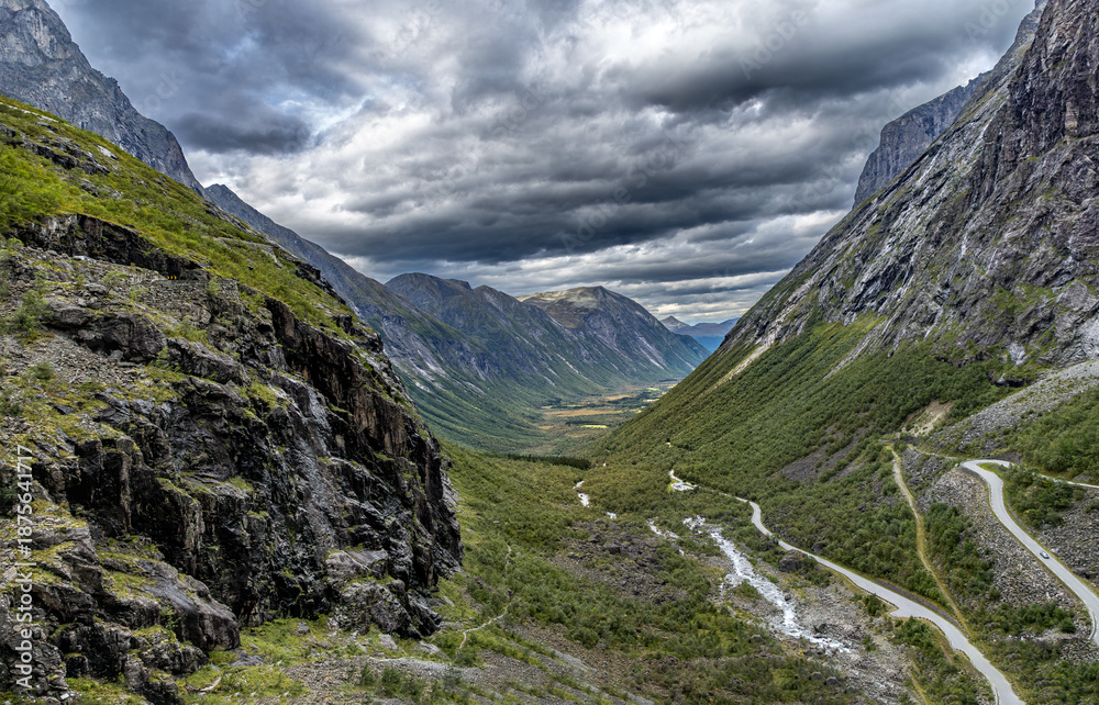 Fototapeta premium Scenic view from the troll ladder over the Isterdal Valley, Norway