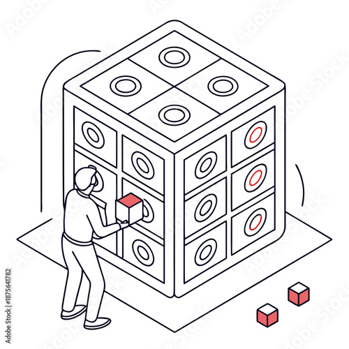 Person placing block in cube structure