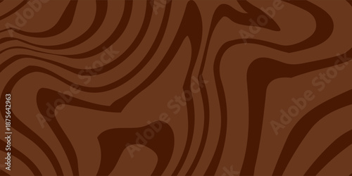 Abstract brown psychedelic waves print background. 1970s trippy seamless pattern. Marble acrylic swirl pattern. Coffee or chocolate liquid texture.