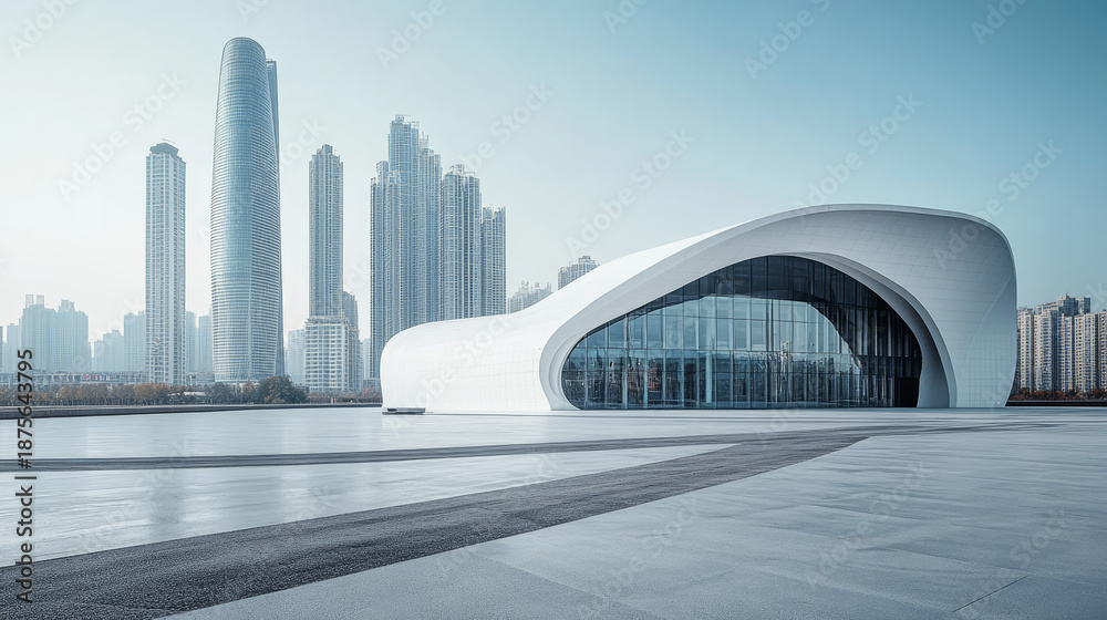 Fototapeta premium Modern minimalist architectural plaza car advertisement background image