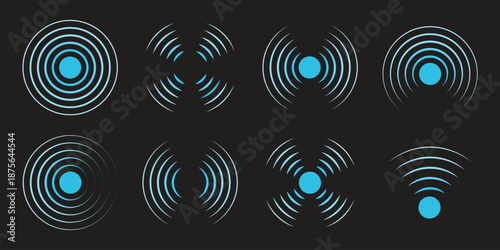 Radial lines pulse from center creating dynamic echo effect with circular patterns, perfect for audio visualization, signal graphics, and geometric wave compositions