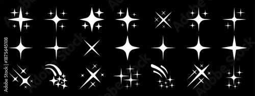 Shining star. black background star, shine sparks and sparkle shapes vector illustration. Sparkle vector icons set. Shine symbol illustration. star sign collection.