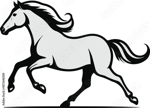 Minimal vector sticker of a running horse silhouette, elegant motion, clean bold outline, flat modern design, white background, isolated illustration 2