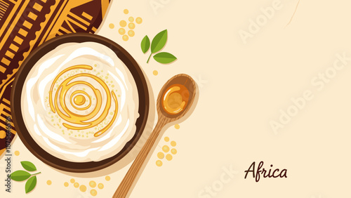 Traditional African sweet millet porridge served in a round bowl, ideal for culinary publications and cultural food marketing