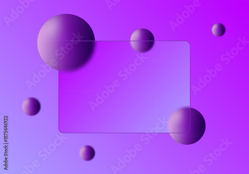 Creative purple background with glass morphism effect and volumetric dark spheres. Eps 10