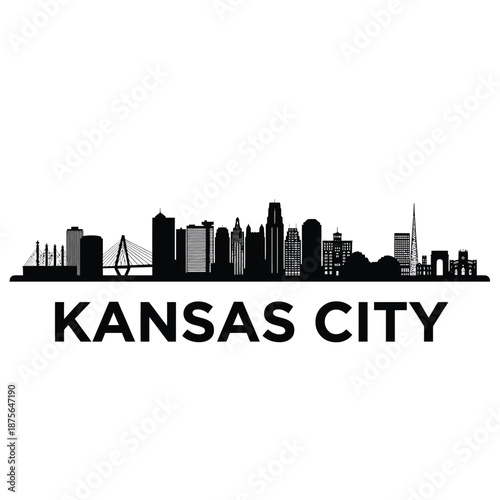 kansas city skyline silhouette with cityscape and bridge