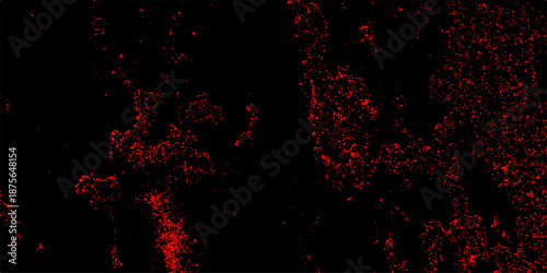 Abstract Watercolor red and black grunge background painting. Dark grunge textured red concrete wall background. Red color powder explosion isolated on black background.  Trendy living coral color tex