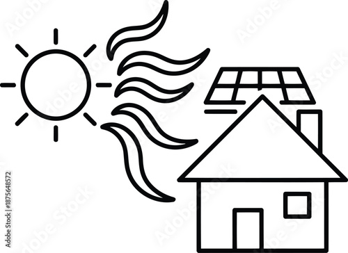 House with solar panels and sunlight