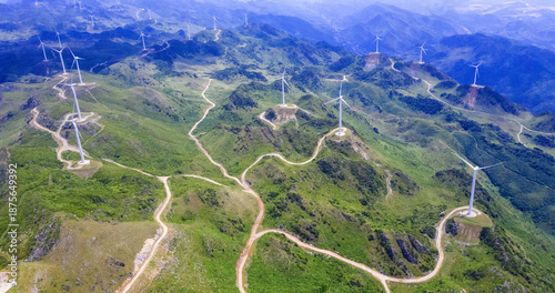 Photography Laoheishan Wind Farm Aerial Photo - Renewable Energy in Mountains