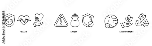 HSE banner web icon illustration with icon of Health,Safety,Environment