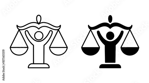 Human figure holding balance scale icon representing justice and equality