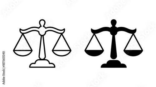 Icon set featuring the scales of justice symbol in outline and solid black versions