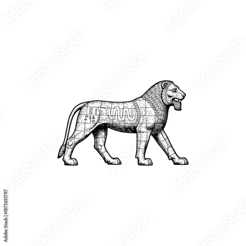 Ancient babylonian ishtar gate lion engraving.