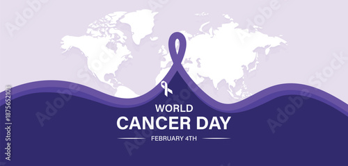 4 February, World Cancer Day with awareness purple ribbon vector illustration