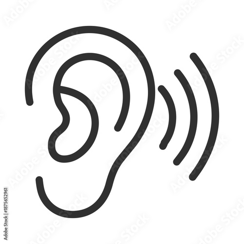 Listening Ear Icon with Sound Waves – Hearing and Audio Illustration
