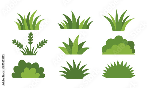 Cartoon Grass And Bush Plants Vector Illustration Set On White Background, easily editable.