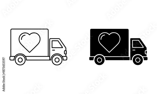 Heart Delivery Truck Icons. Gift deliveries or e-commerce joy Vector
