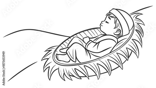 Peaceful baby sleeping in a manger, symbolizing innocence and new beginnings.