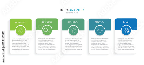 modern infographic template, Process diagram, 5 options on white background, Infograph elements, business, education, technology, modern vector illustration.