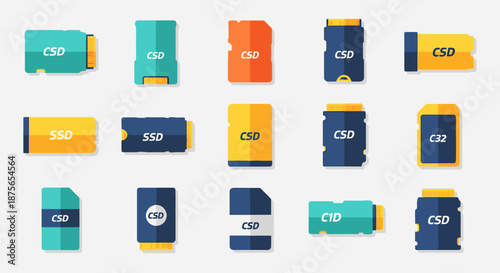 Collection of flat design SSD and CSD storage device icons