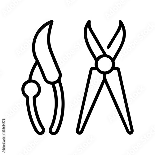Garden pruning shears and scissors in minimalist line art style  