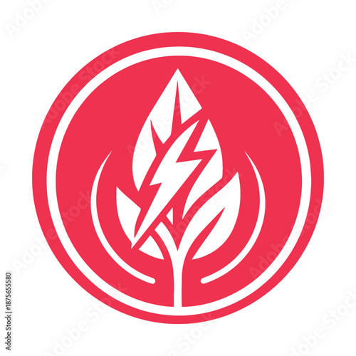 Renewable energy symbol with leaf and lightning bolt