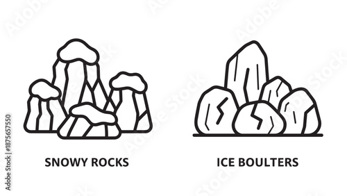 Winter Landscape Design Elements of Snowy Rocks and Ice Boulders for Arctic Scene Illustration