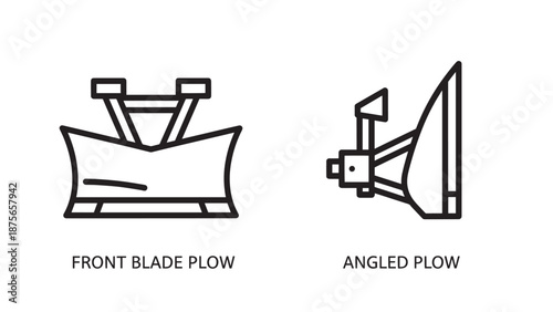 Front blade plow and angled plow icons, essential snow removal equipment for clearing roads.