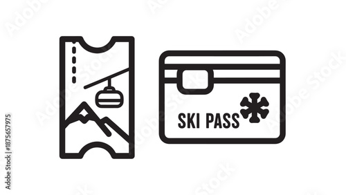 Ski ticket and ski pass card icons, granting access to winter sports and resort activities.
