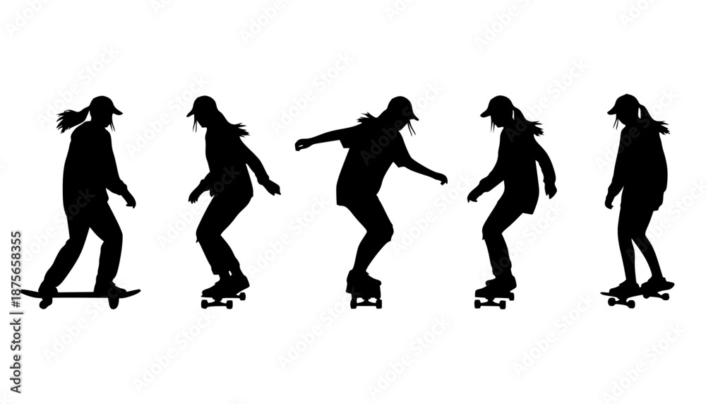 Fototapeta premium Casual Teen Skater Girl Silhouette