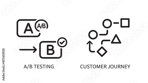 A/B Testing and Customer Journey icons representing strategic decisions in marketing and business development