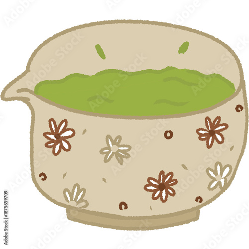 Cute Floral Matcha Tea Cup Hand Drawn Illustration
